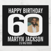 Zwart 60ste verjaardag aangepaste foto naam label bier etiket (Enkel label)