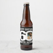 Zwart 60ste verjaardag aangepaste foto naam label bier etiket (Voorkant)