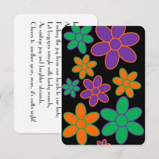 Zwart 70s Stijl Schots Gedicht Verjaardag Kaart (Voorkant / Achterkant)