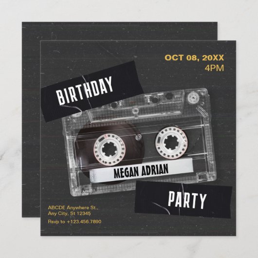  zwart 80's muziek Casette esthetiek Kaart (Voorkant / Achterkant)