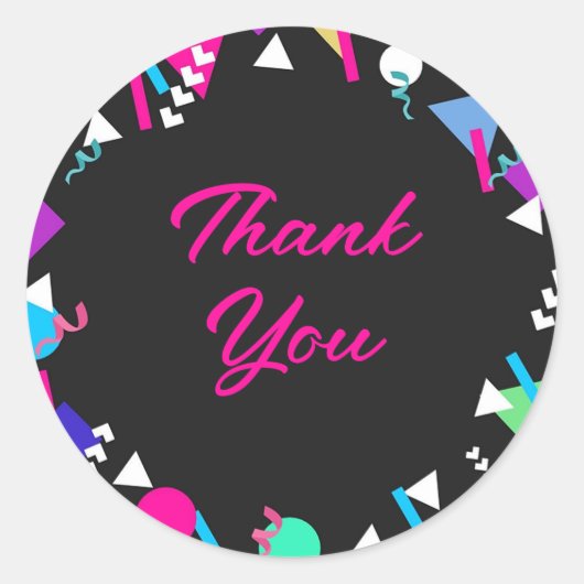 Zwart 80s Patroon Verjaardag Ronde Sticker (Voorkant)