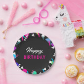 Zwart 80s Pattern Verjaardagspapier Bord (Feest)