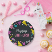 Zwart 80s Pattern Verjaardagspapier Bord (Feest)