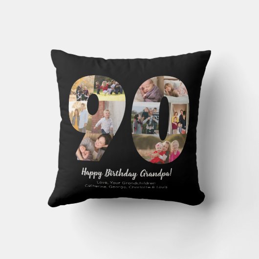 Zwart 90e nummer Fotocollage Custom Greeting Kussen (Achterkant)