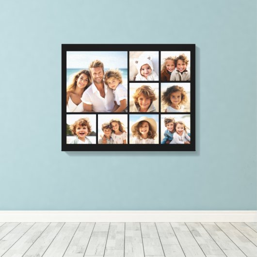 Zwart 9 foto vierkante collage canvas afdruk (Insitu (Houten vloer))