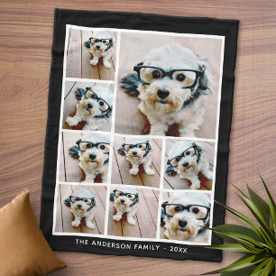 Zwart 9-kanaals fotocollage met witte tekst fleece deken