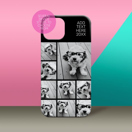 Zwart 9 Photo Square Collage - met naam wit Case-Mate iPhone Case