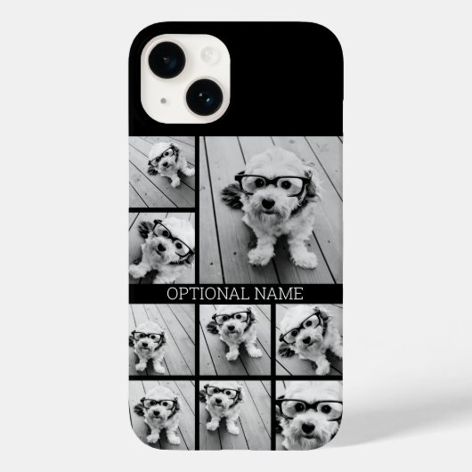 Zwart 9 Photo Square Collage - met naam wit Case-Mate iPhone Case (Achterkant)