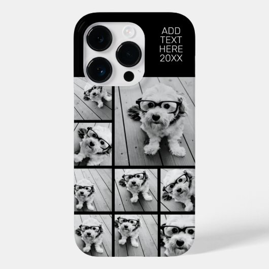 Zwart 9 Photo Square Collage - met naam wit Case-Mate iPhone Case (Achterkant)
