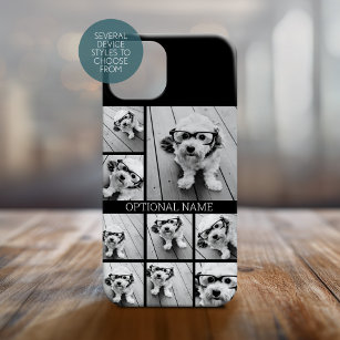 Zwart 9 Photo Square Collage - met naam wit Case-Mate iPhone 14 Hoesje