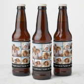 Zwart 9 Photo Square Collage - met witte tekst Bier Etiket (Flessen)