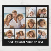 Zwart 9 Photo Square Collage - met witte tekst Bier Etiket (Enkel label)