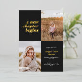 Zwart A Nieuw Hoofdstuk begint Afstuderen Folie Uitnodiging (Staand Voorkant)
