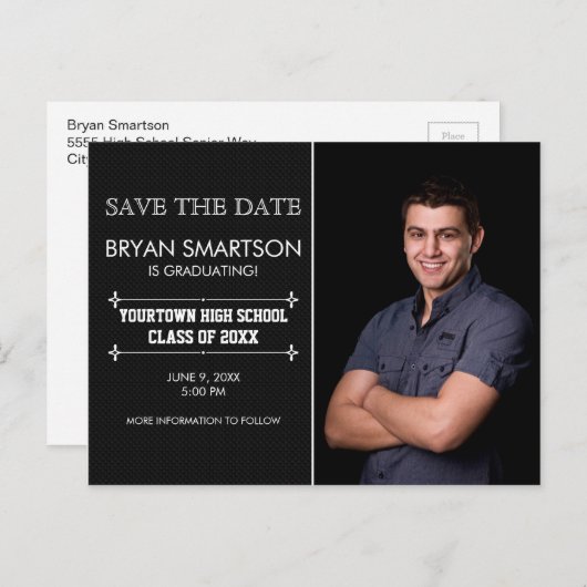 Zwart, aangepast foto-Afstuderen Opslaan datum Briefkaart (Voorkant / Achterkant)