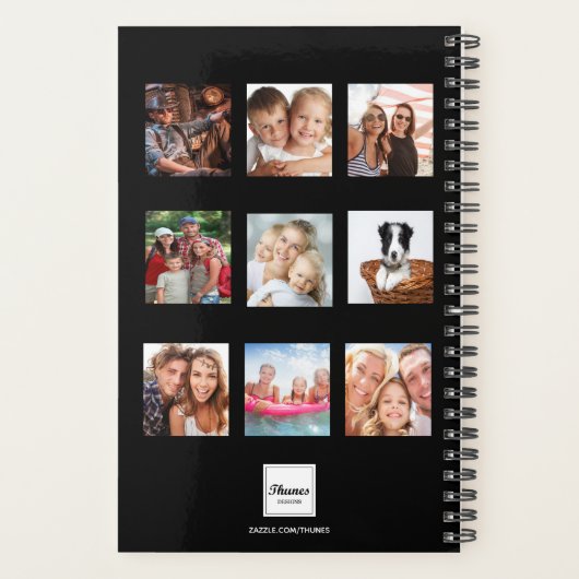 Zwart aangepast fotofamilie collage naam script planner (Achterkant)