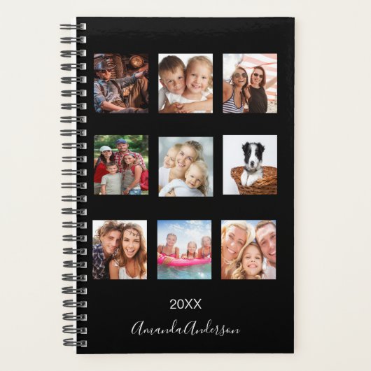 Zwart aangepast fotofamilie collage naam script planner (Voorkant)