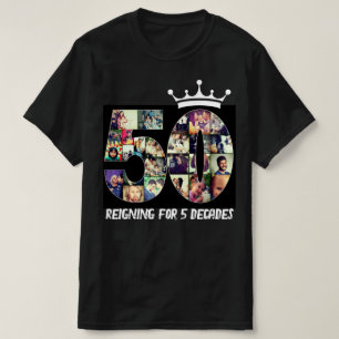 Zwart aangepast fotonummer collage 50 tekst kroon t-shirt