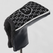 Zwart, aangepast monogram patroon golfheadcover (3/4 voorkant)