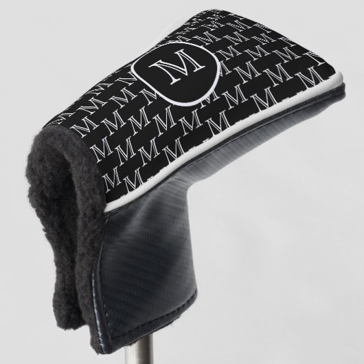 Zwart, aangepast monogram patroon golfheadcover (3/4 voorkant)