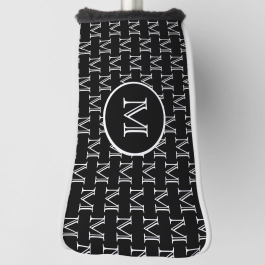 Zwart, aangepast monogram patroon golfheadcover (Draai 90)