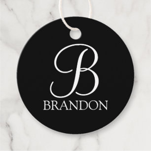 Zwart, aangepast script monogram en naam bedankjes labels