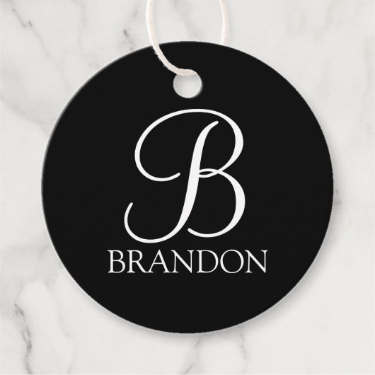 Zwart, aangepast script monogram en naam bedankjes labels (Voorkant)