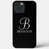 Zwart, aangepast script monogram en naam Case-Mate iPhone case (Achterkant)