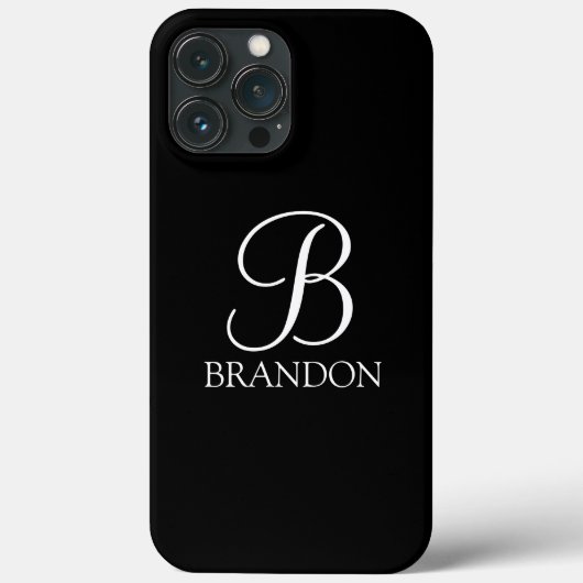 Zwart, aangepast script monogram en naam Case-Mate iPhone case (Achterkant)