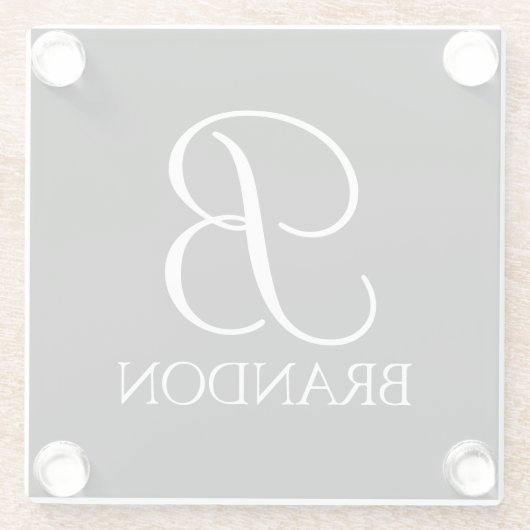Zwart, aangepast script monogram en naam glazen onderzetter (Achterkant)