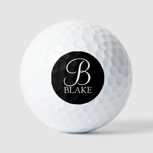 Zwart, aangepast script monogram en naam golfballen (Voorkant)