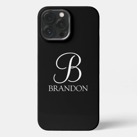 Zwart, aangepast script monogram en naam iPhone hoesje (Achterkant)