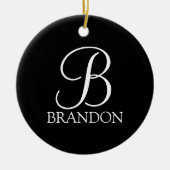 Zwart, aangepast script monogram en naam keramisch ornament (Voorkant)