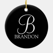 Zwart, aangepast script monogram en naam keramisch ornament (Achterkant)
