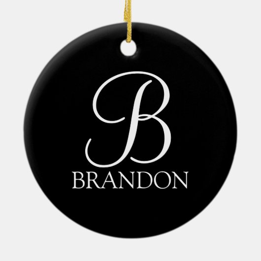 Zwart, aangepast script monogram en naam keramisch ornament (Achterkant)