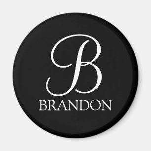 Zwart, aangepast script monogram en naam magneet