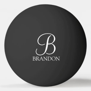 Zwart, aangepast script monogram en naam pingpongbal