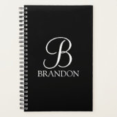 Zwart, aangepast script monogram en naam planner (Voorkant)