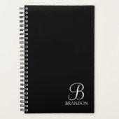 Zwart, aangepast script monogram en naam planner (Voorkant)