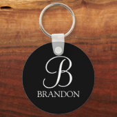 Zwart, aangepast script monogram en naam sleutelhanger (Voorkant)