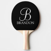 Zwart, aangepast script monogram en naam tafeltennisbatje (Voorkant)