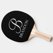 Zwart, aangepast script monogram en naam tafeltennisbatje (Zijkant)