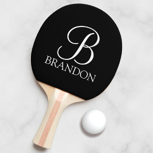 Zwart, aangepast script monogram en naam tafeltennisbatje