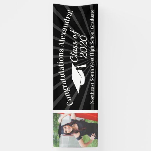 Zwart Aangepaste foto 8' Brede Afstuderen Banner (Verticaal)