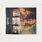 Zwart aangepaste fotocollage verjaardagsfeestje wandkleed (Voorkant (horizontaal))