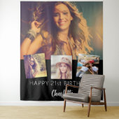 Zwart aangepaste fotocollage verjaardagsfeestje wandkleed (In situ)
