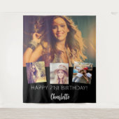 Zwart aangepaste fotocollage verjaardagsfeestje wandkleed (Voorkant)