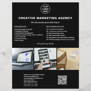 Zwart Aangepaste Logo Foto QR Marketing Bedrijf Flyer
