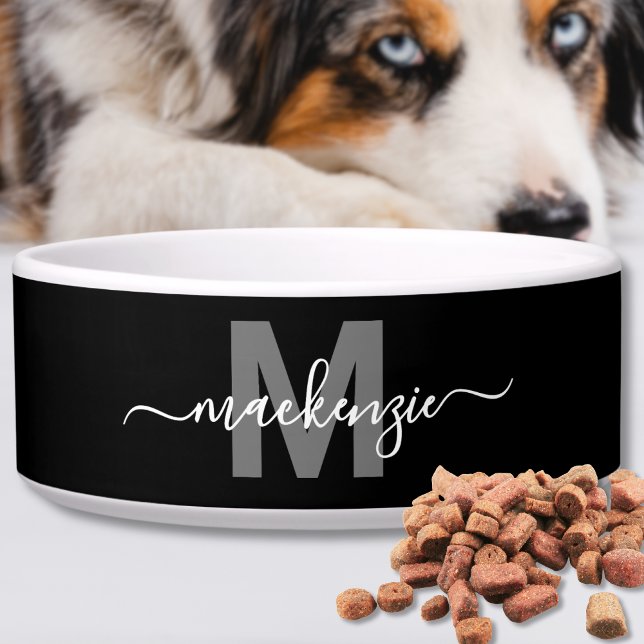 Zwart Aangepaste Moderne Naam Pet Voerbakje (Black Custom Modern Name Pet Bowl )