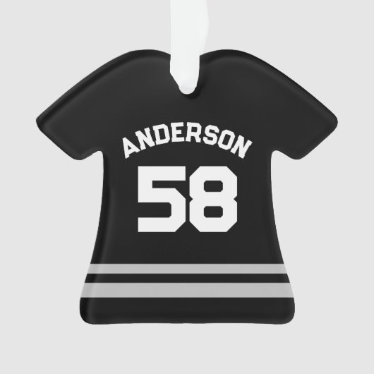 Zwart aangepaste naam, nummer, foto sport jersey ornament (voorkant)