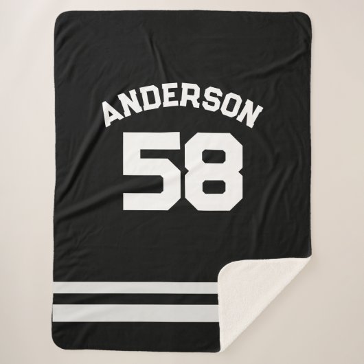 Zwart Aangepaste Naam & Nummer Sportfan Sherpa Deken (Voorkant)